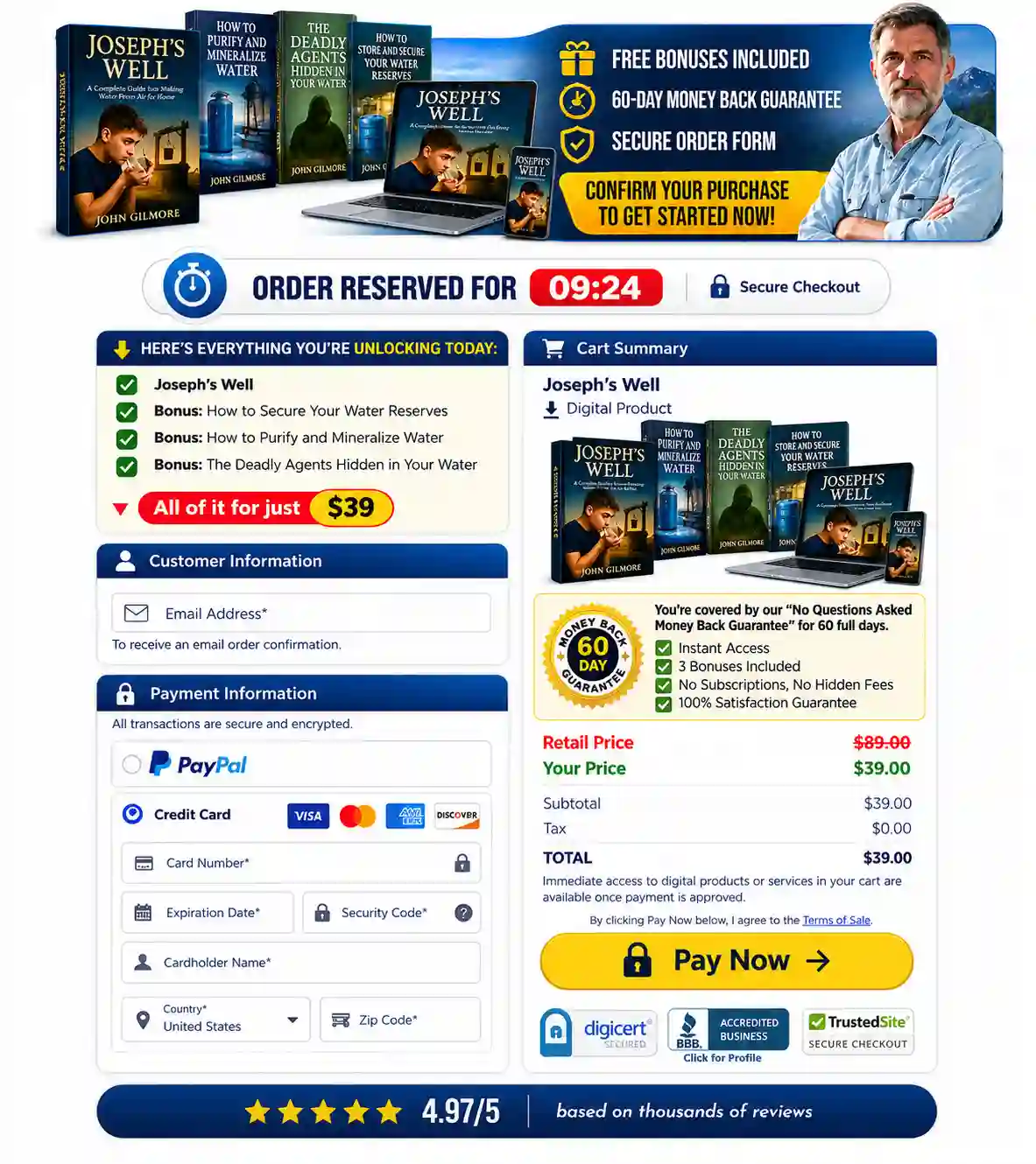Joseph's Well secure checkout page screenshot