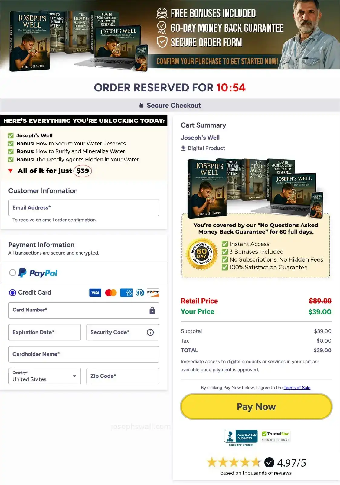 Secure Joseph's Well checkout page via ClickBank